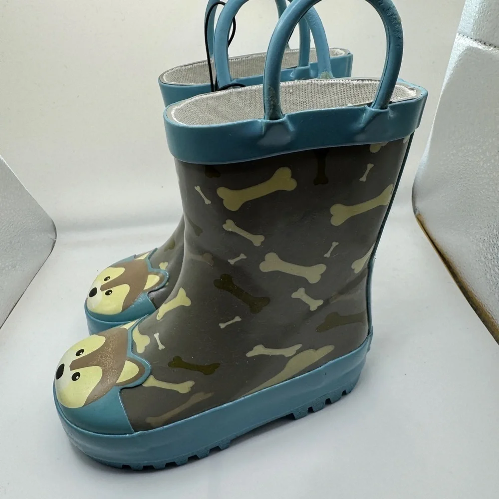 NWT Gina Group Toddler 5/6 Blue Rain Boots with Cartoon Dog & Bones