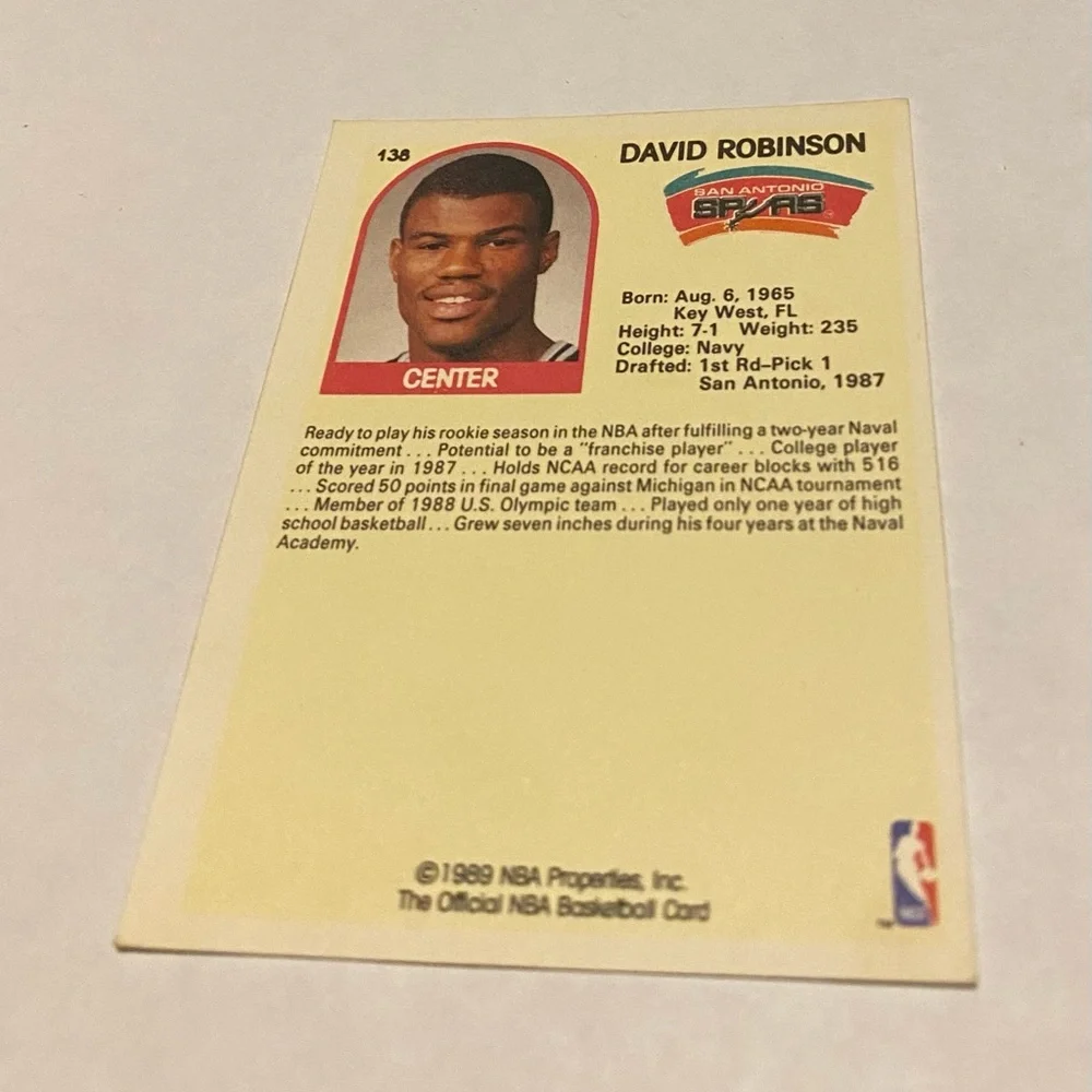 1989 Hoops Basketball Card david robinson