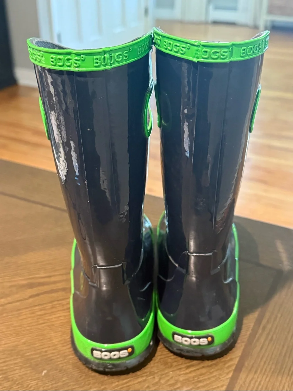 Bogs Kids Navy + Neon Green Tall Rain Boots