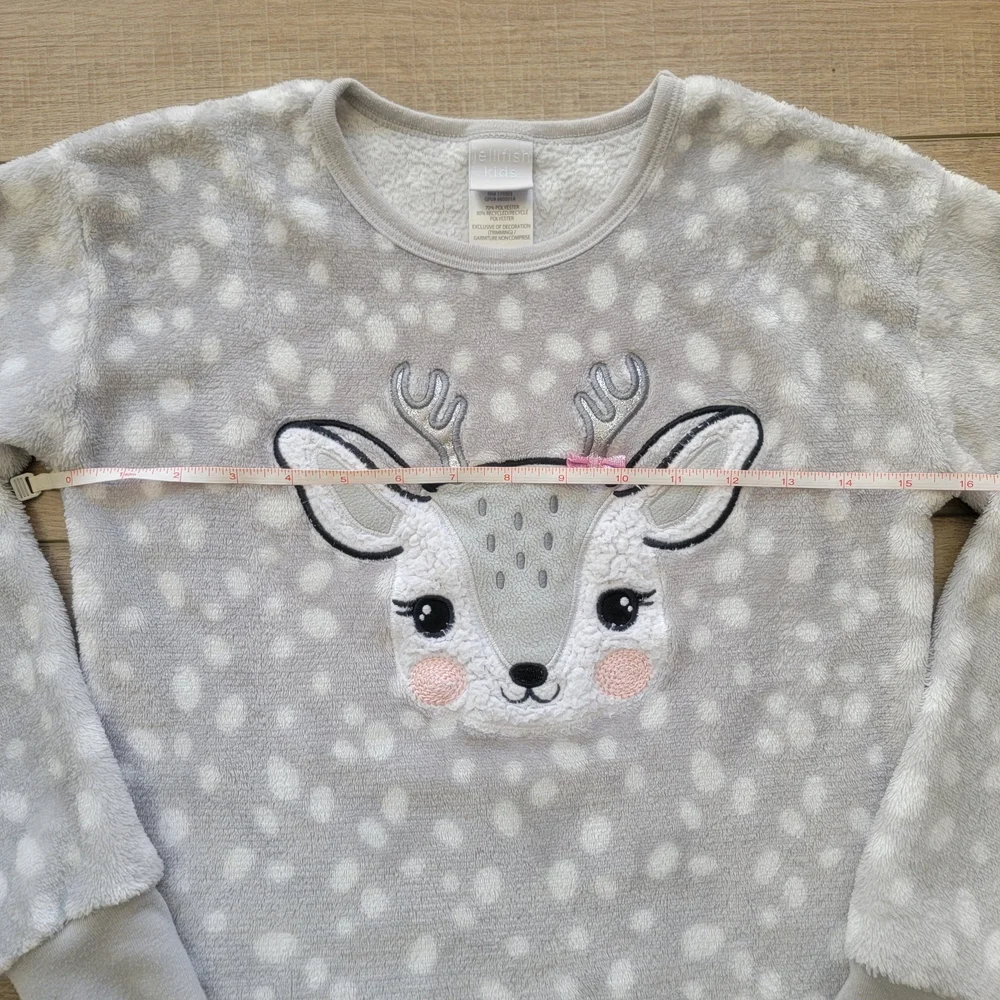 Jellyfish Girls Large Fleece Nightgown Gray Polkadotted Deer Cozy Pajamas