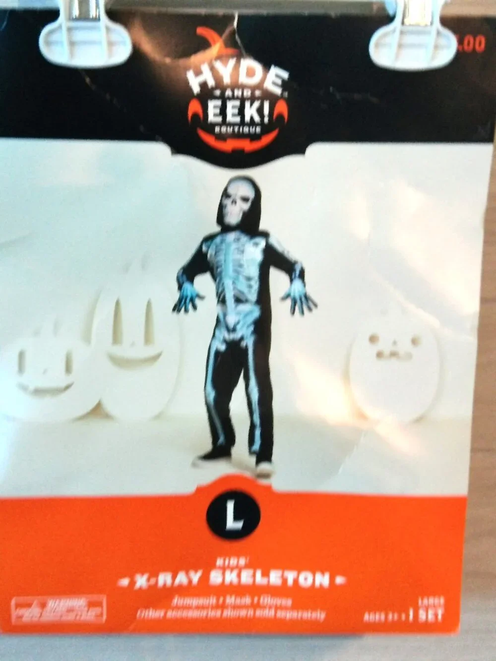 Halloween Costume Jumpsuit X-Ray Skeleton Kid's Size Large, Mask and Gloves NEW