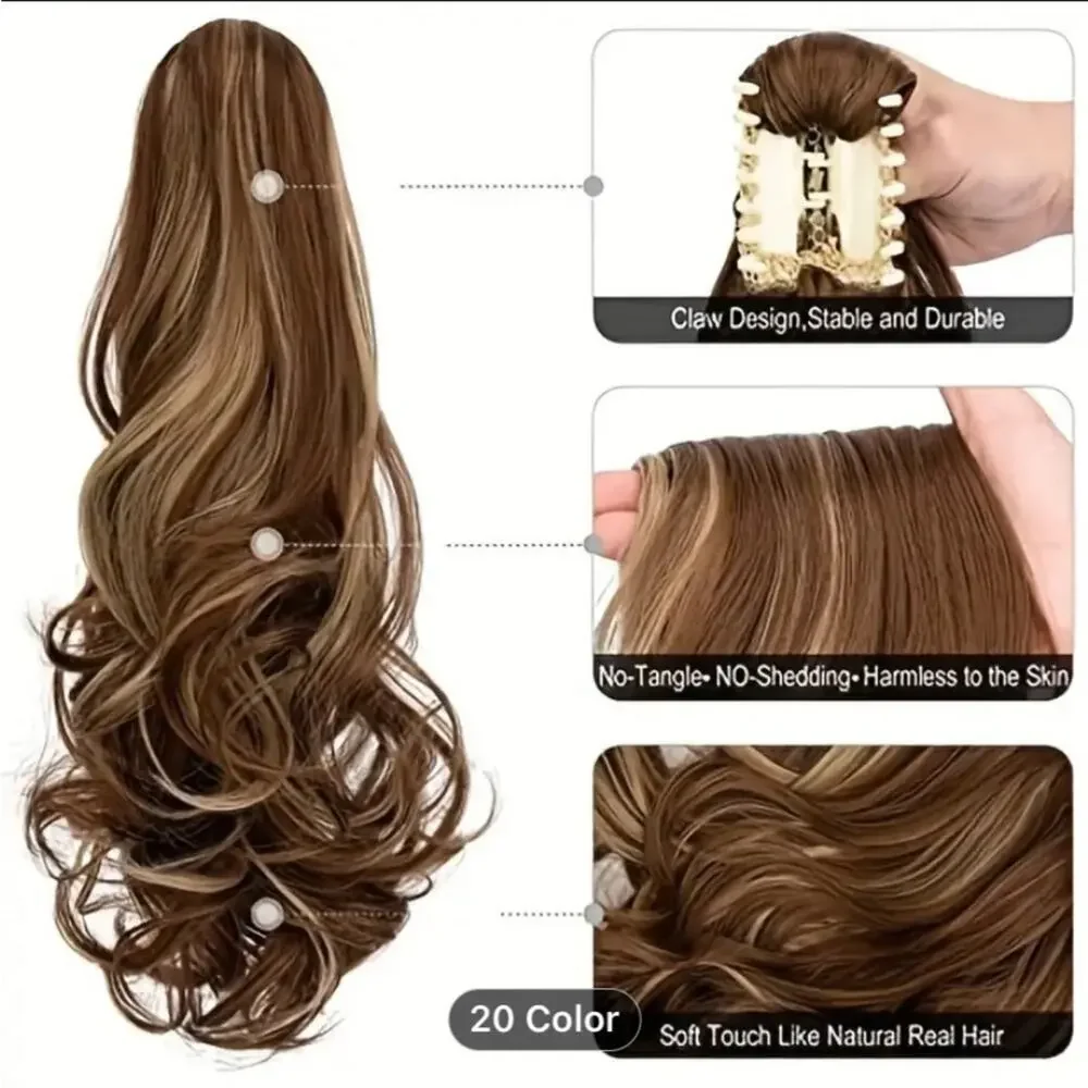 Black Pony Tail Hair Claw Hair Extension Piece 22”
