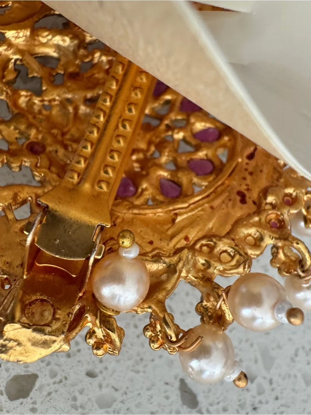 Vintage Gold-Tone Hair-clip with Faux Pearls & Stone Accents - NWT