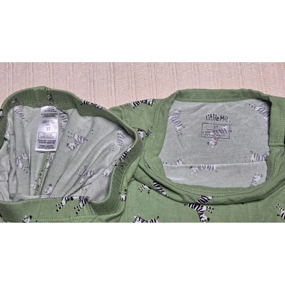 Little Me Sage Green Zebra Print Bamboo Two-Piece Pajama Set Unisex 3T