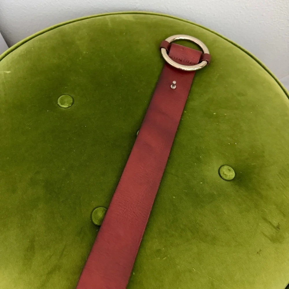 Michael Kors Burgundy Leather Circle-Buckle Belt with Gold-Tone Hardware