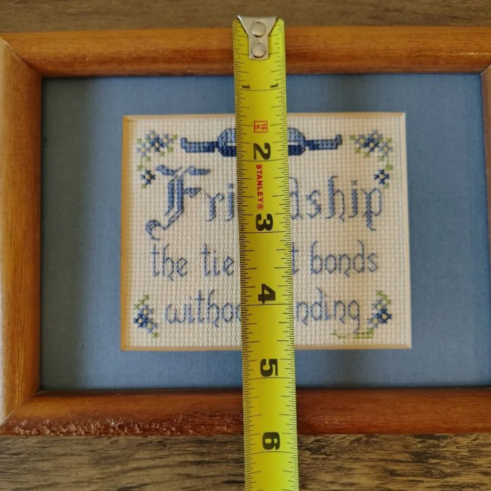Vtg Cross Stitch Friendship Quote Framed And Matted Picture Wall Hanging Cottage