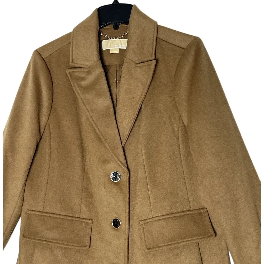 MICHAEL KORS trench coat women's Large Dark Camel Wool Blend Outdoor Career NWOT