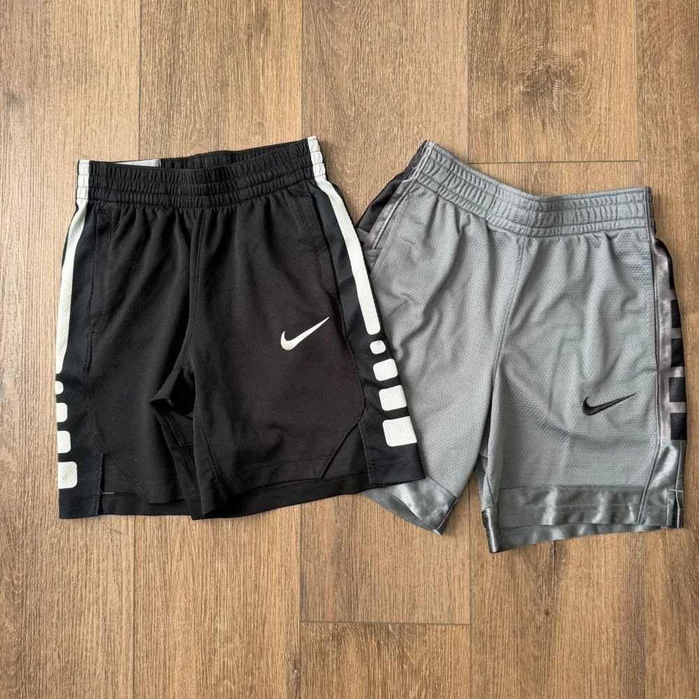 Nike Basketball Shorts Boys Small Black Grey Dri-FIT Elite Lot of 2