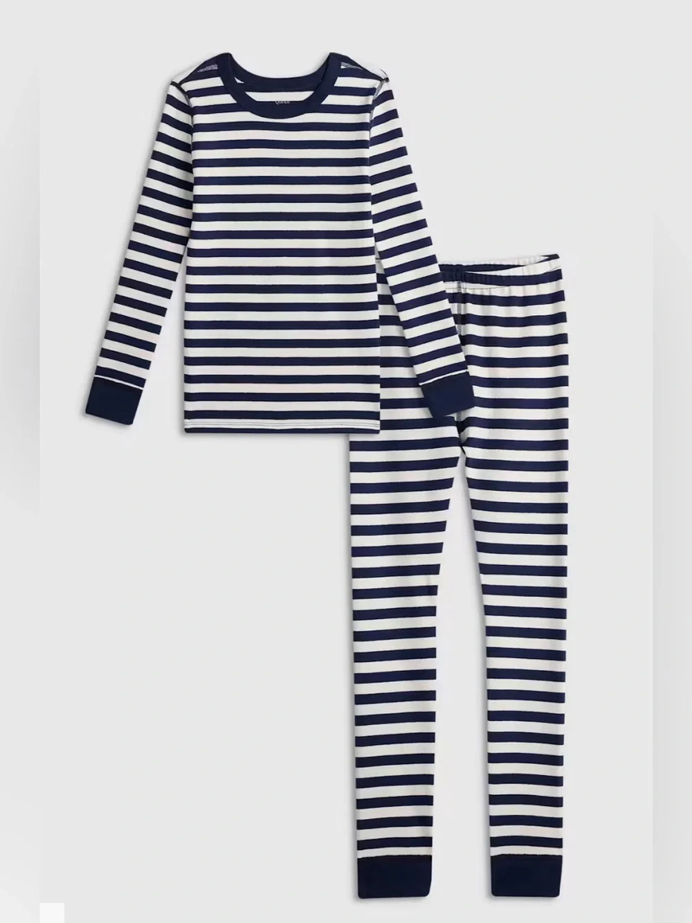Kids Members Mark 100% Cotton Long Sleeve & Pant Pajama Set- Navy/White Striped