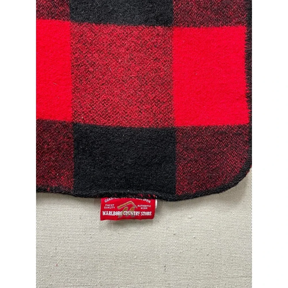 Marlboro Country Store Throw Blanket Red Black Buffalo Plaid Wool Cabin Decor