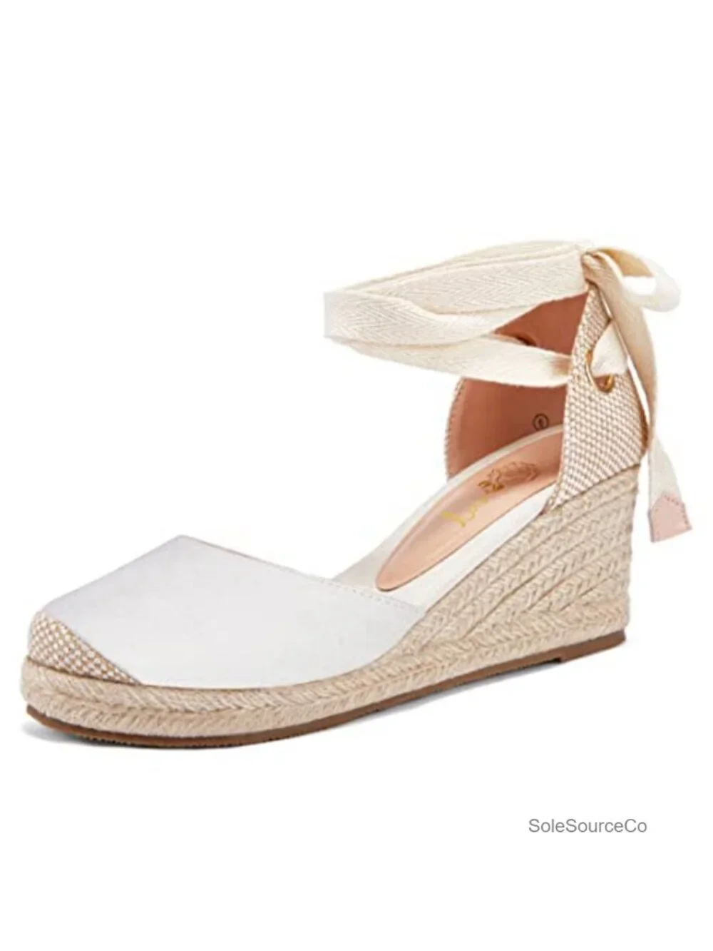 Linen Espadrille Platform Wedge Sandals Lace Up Closed Toe Boho