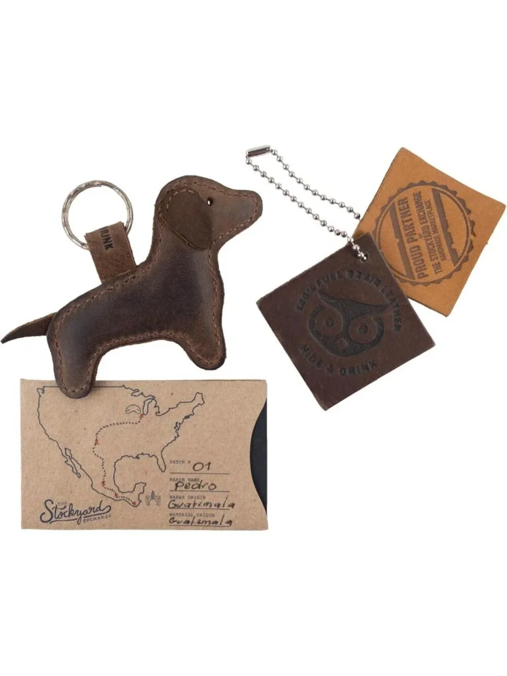 Cute Dachshund Keychain | Handmade Leather Dog Keyring | Adorable Stuffed Animal