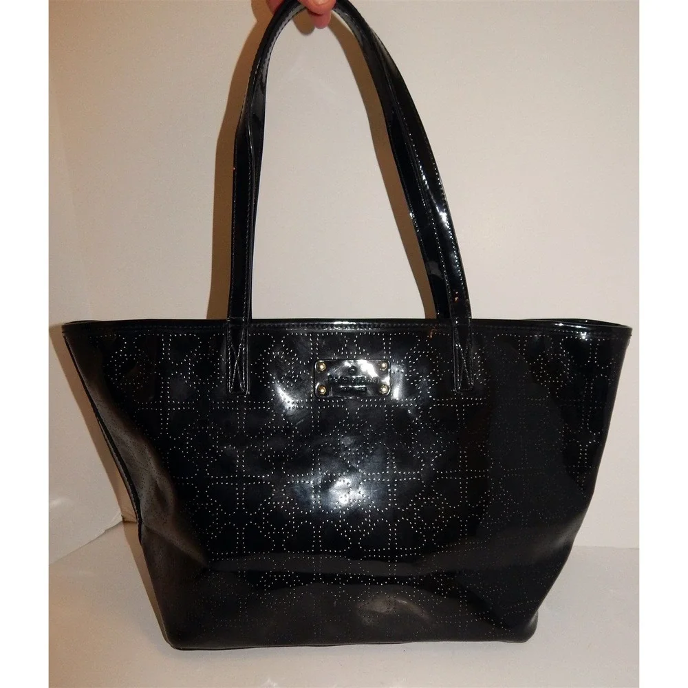 Kate Spade New York Black Patent‎ Perforated Logo Tote Bag