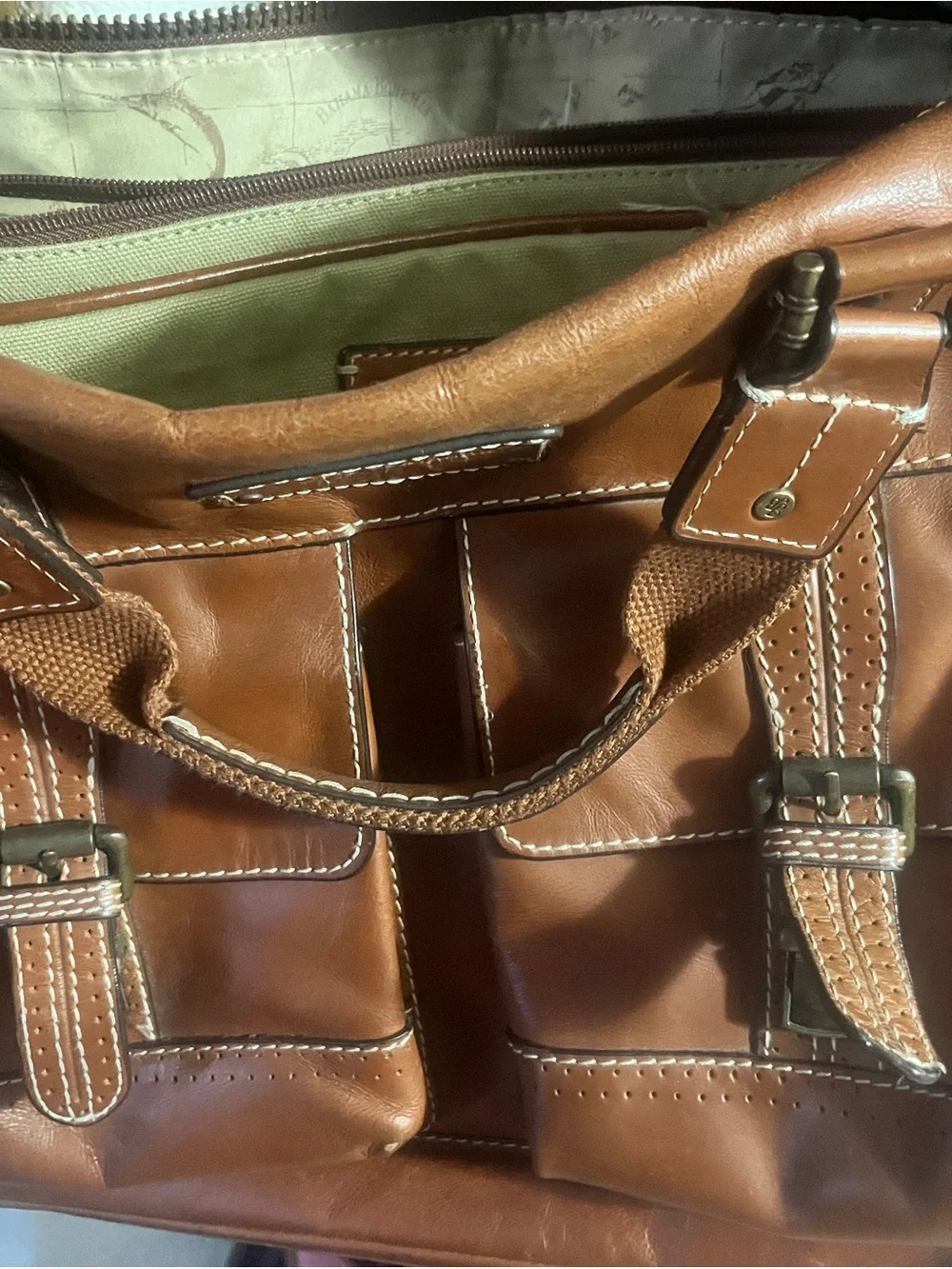 Retired Tommy Bahama Back 9 Leather Briefcase Messenger Bag Cognac like new