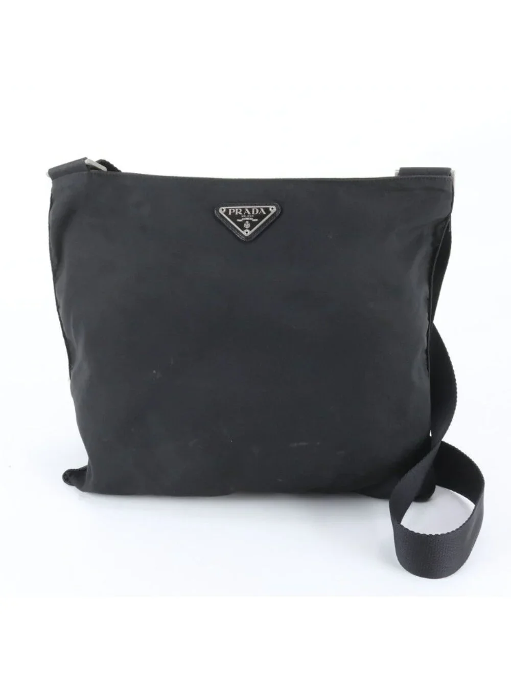 Prada Tessuto Nylon Triangle Logo Leather Shoulder Bag Crossbody Messenger
