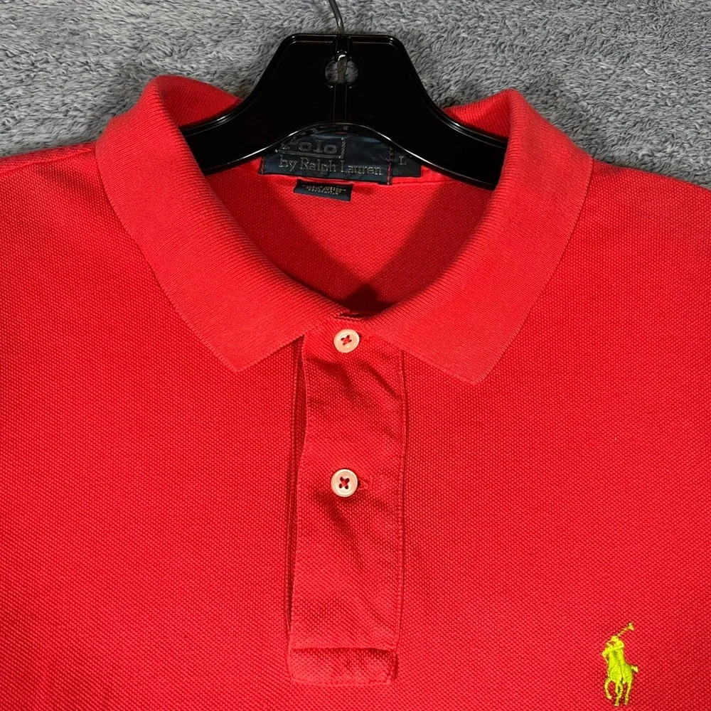 Polo Ralph Lauren Mens Large Red Cotton Pique Short Sleeve Polo Shirt Small Pony