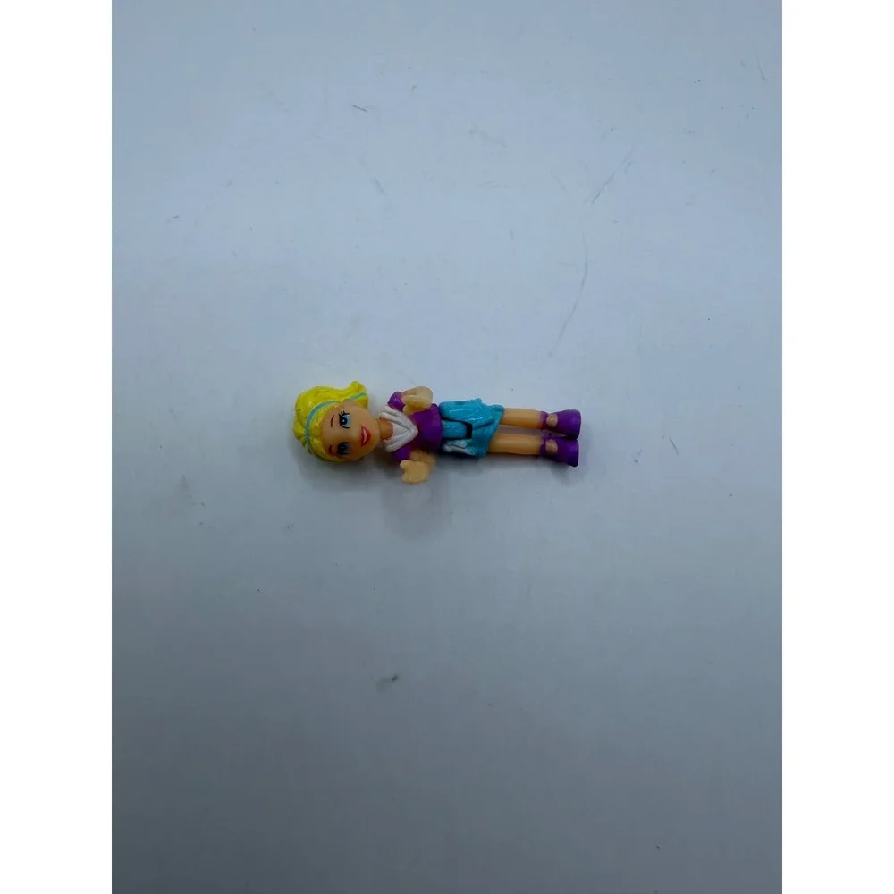 Mattel Polly Pocket‎ Blonde Doll Figure Purple Top Teal Skirt Miniature Toy