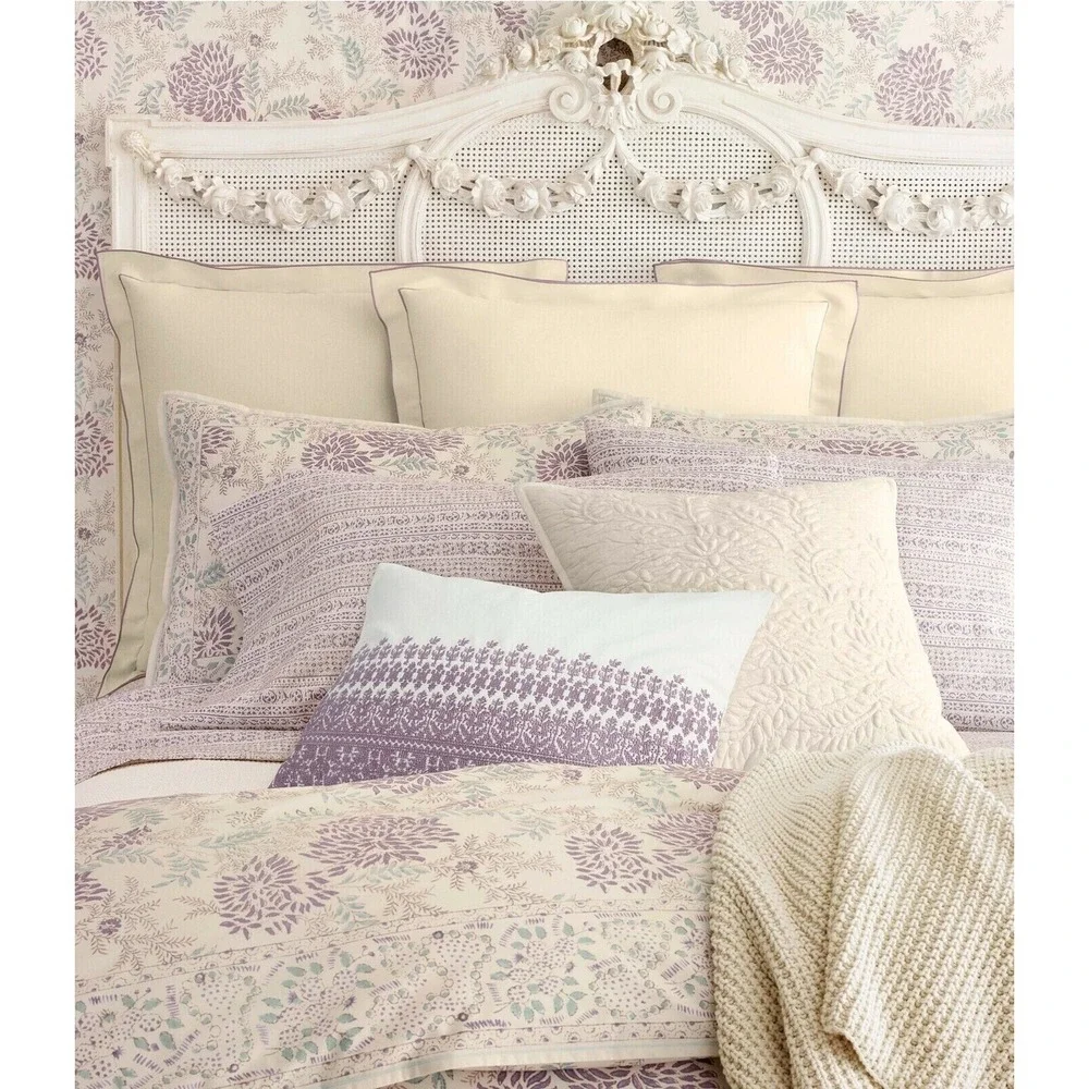 Ralph Lauren Home Alessandra Hayden Twin Flat‎ Sheet Bedding purple Cream