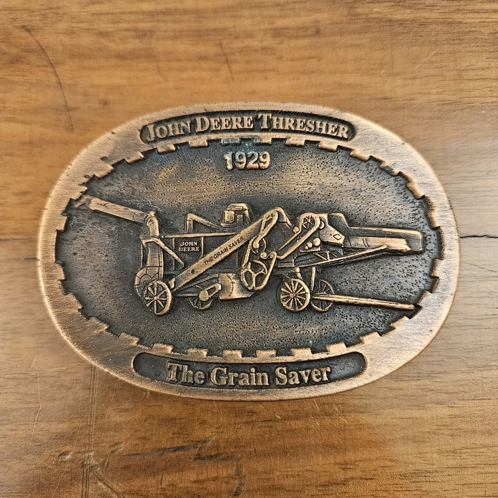 John Deere 1929 The Grain Saver Thresher Belt Buckle Limited Edition Bronze Tone