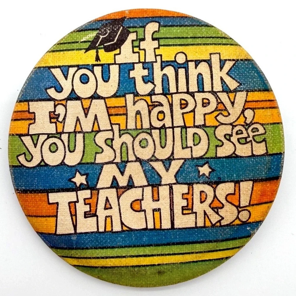 1980 Hallmark Cards Pin Button Teacher School‎ Colorful Retro Collectible
