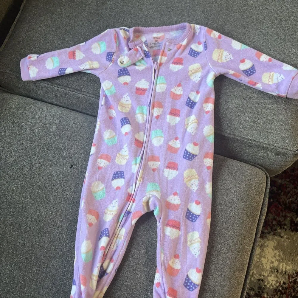 * CARTERS Purple‎ Cupcake Print Fleece Blanket Sleeper Girls 18 months