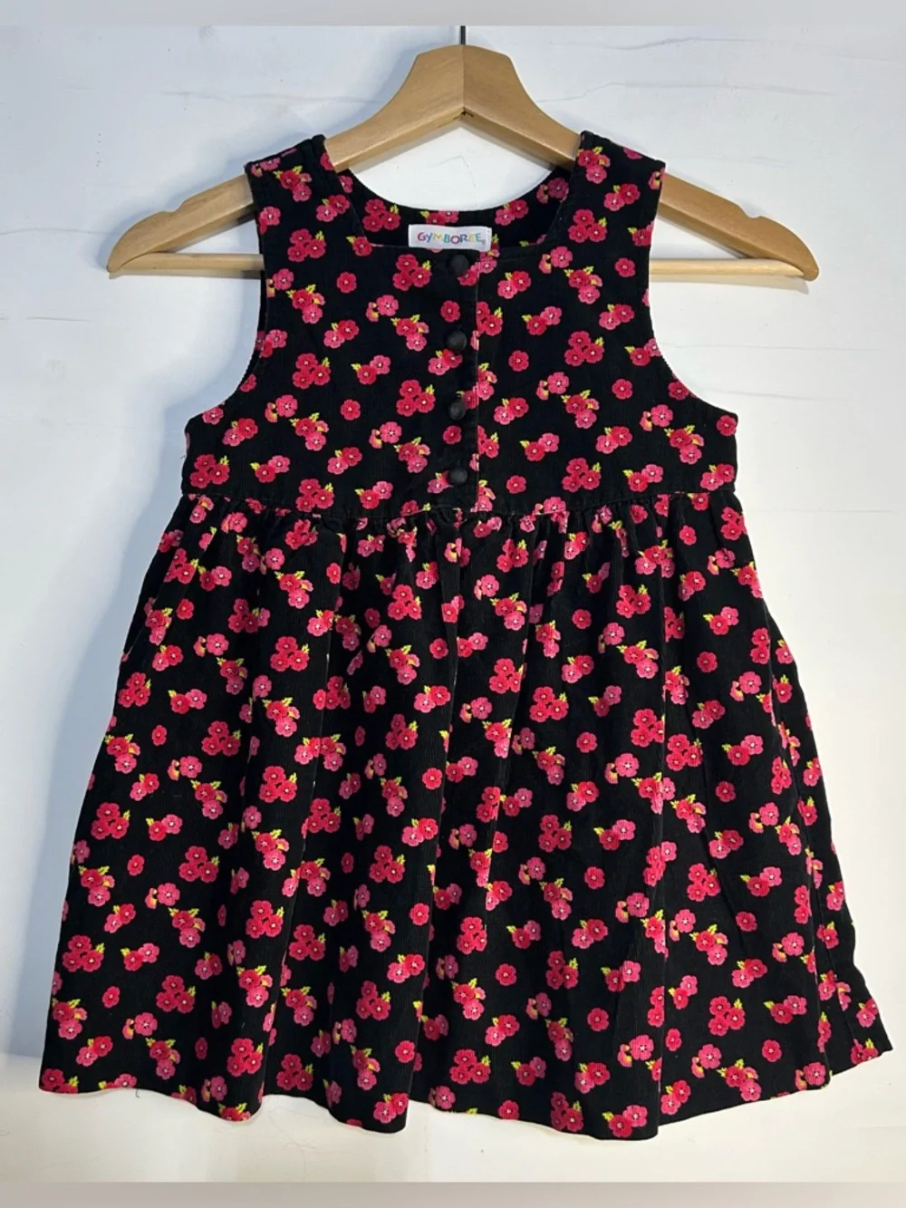 Gymboree Vintage Y2K Floral Black Ribbed‎ Dress Girls Size Large