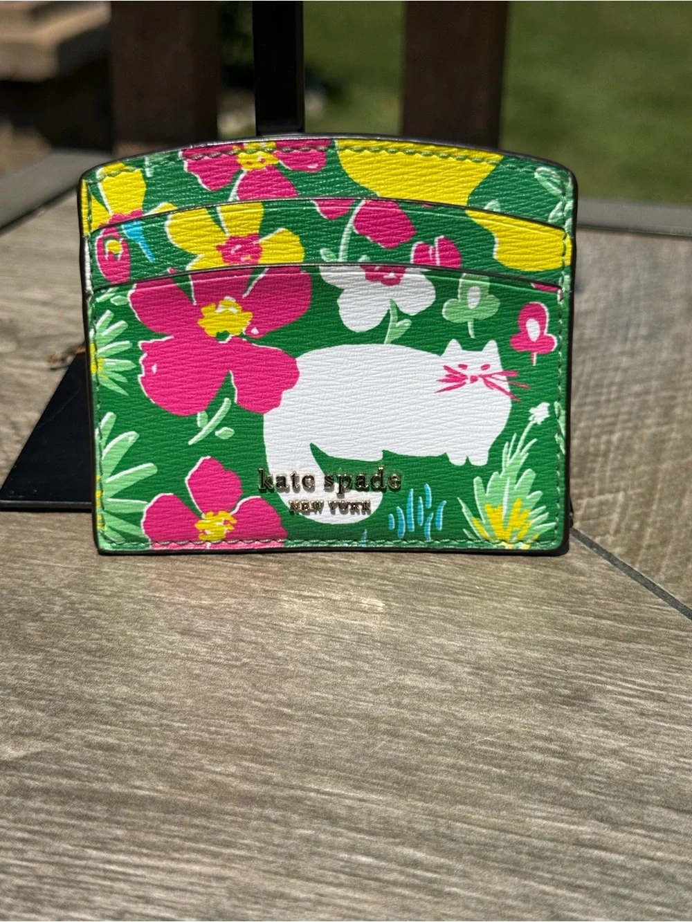 kate spade Green Floral Cat Cardholder