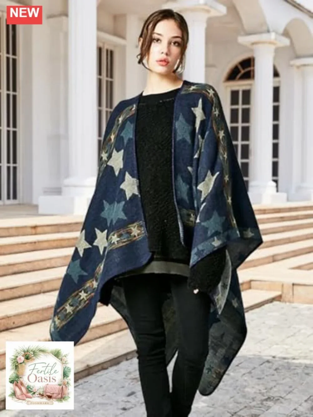 Reversible Women's Plaid Poncho Cape Shawl Wrap Open Front Blanket Tassel Edge