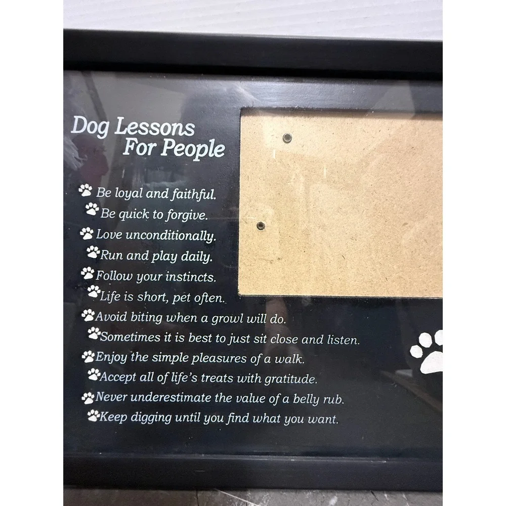 Dog Lessons For People 4x6 Photo Frame Black Paw Print Tabletop Wall Decor Gift