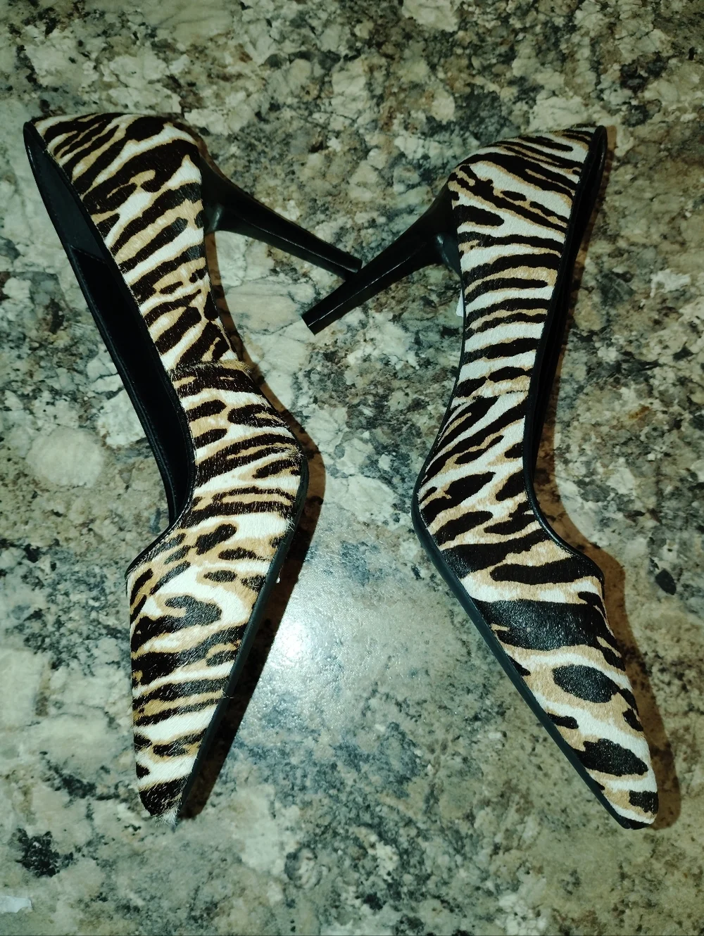 Michael Kors Zebra-Print Pointed Stiletto Heels in Black and Brown 8 Calf Hair