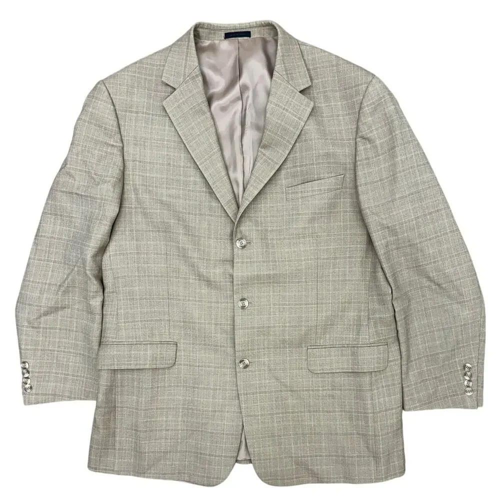 Vintage 90s Oleg Cassini Tan Check Wool Blend Sport Coat Blazer Men's 46R
