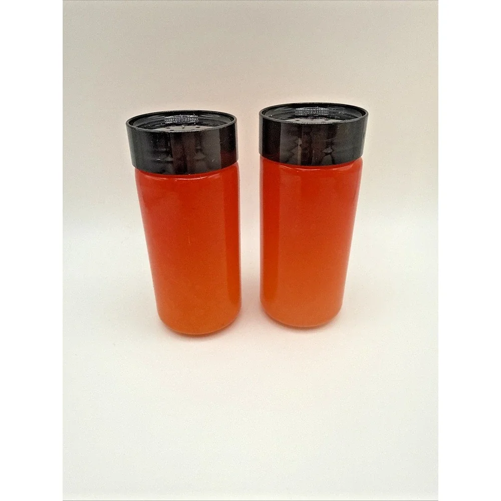 VTG MCM 1960s Anchor Hocking burnt orange ombre salt &pepper shakers condiments