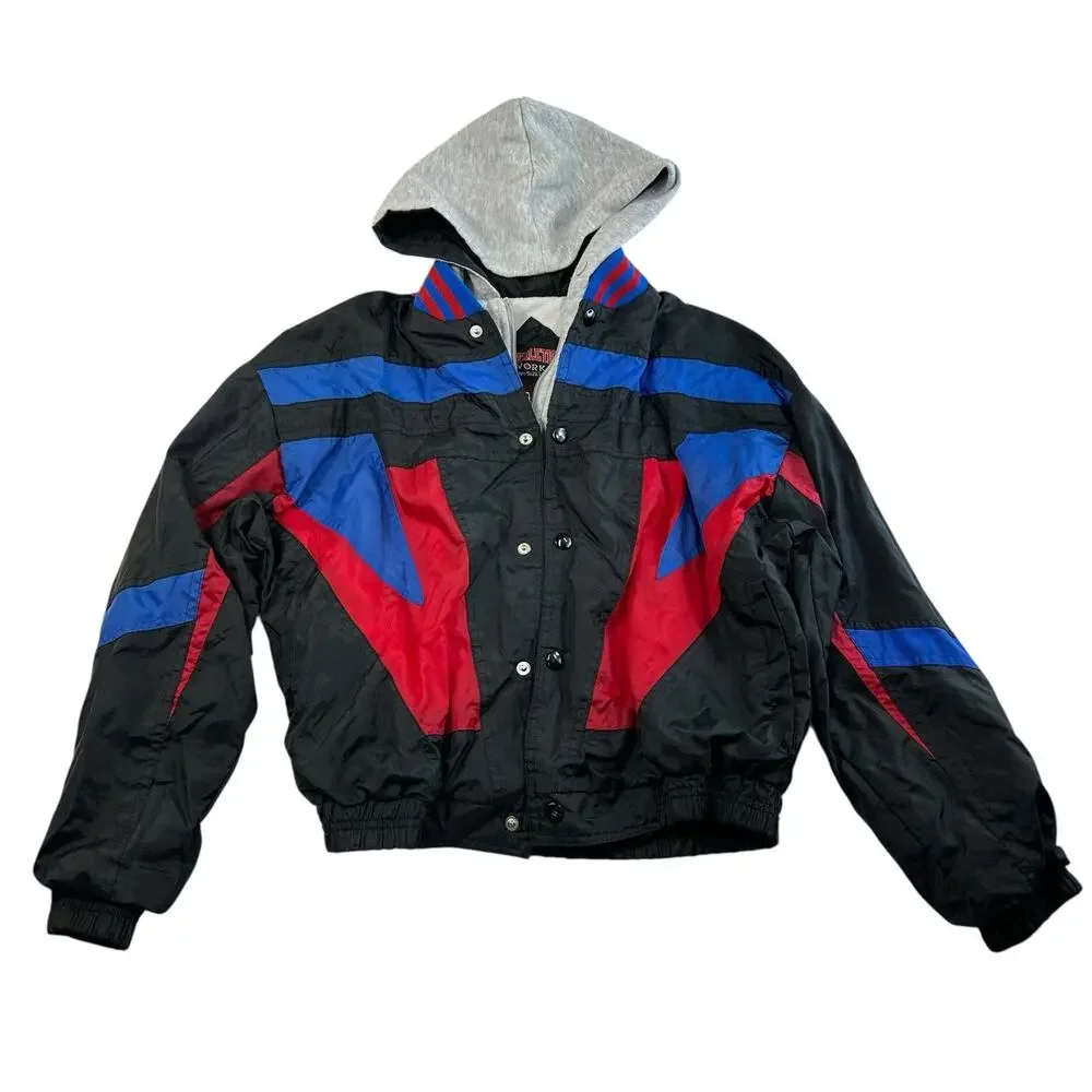 Vtg‎ 90s Athletic Boys L 14/16 Works Youth Jacket Layered Look Track Lined Black