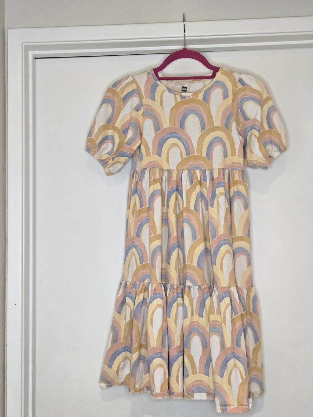 Tea Collection Kids Rainbow Print Tiered Midi Dress - Pastel Multicolor, Size 8