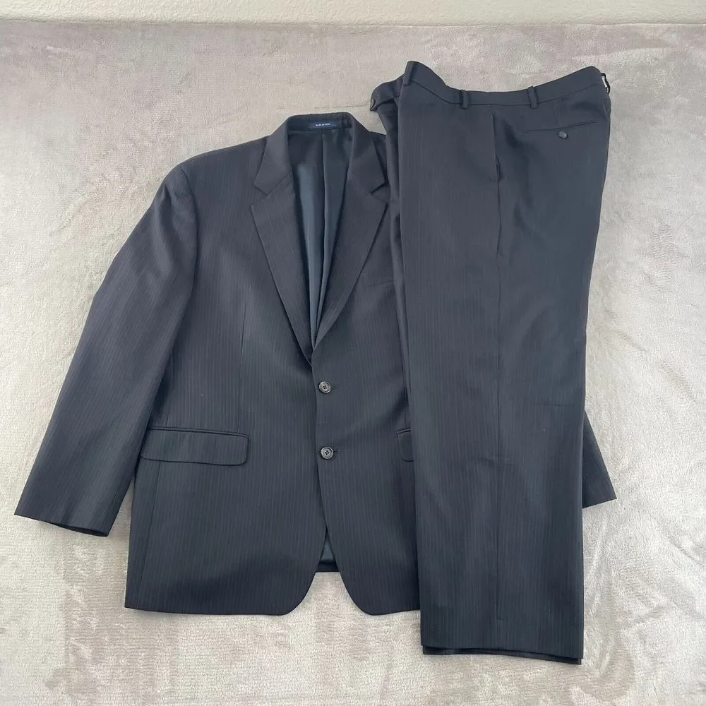 Polo Ralph Lauren Suit Men‎ 46R Black Pinstripe Wool Pants 38x28 Straight Leg