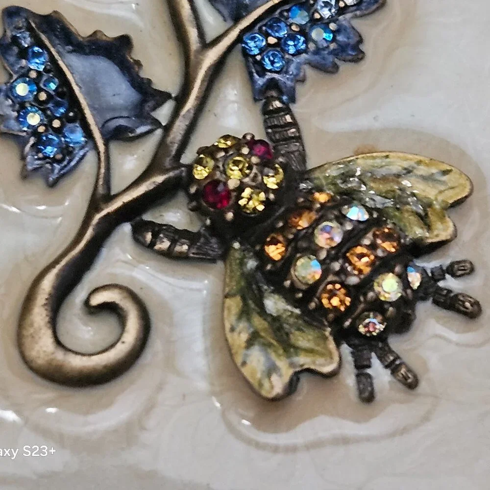RARE JAY STRONGWATER BEE FLOWER DELFT GARDEN TRAVEL FOLDING CRYSTAL ENAMEL FRAME