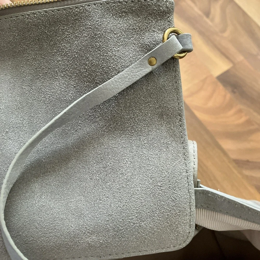margot Suede Tote Bag in Light Gray