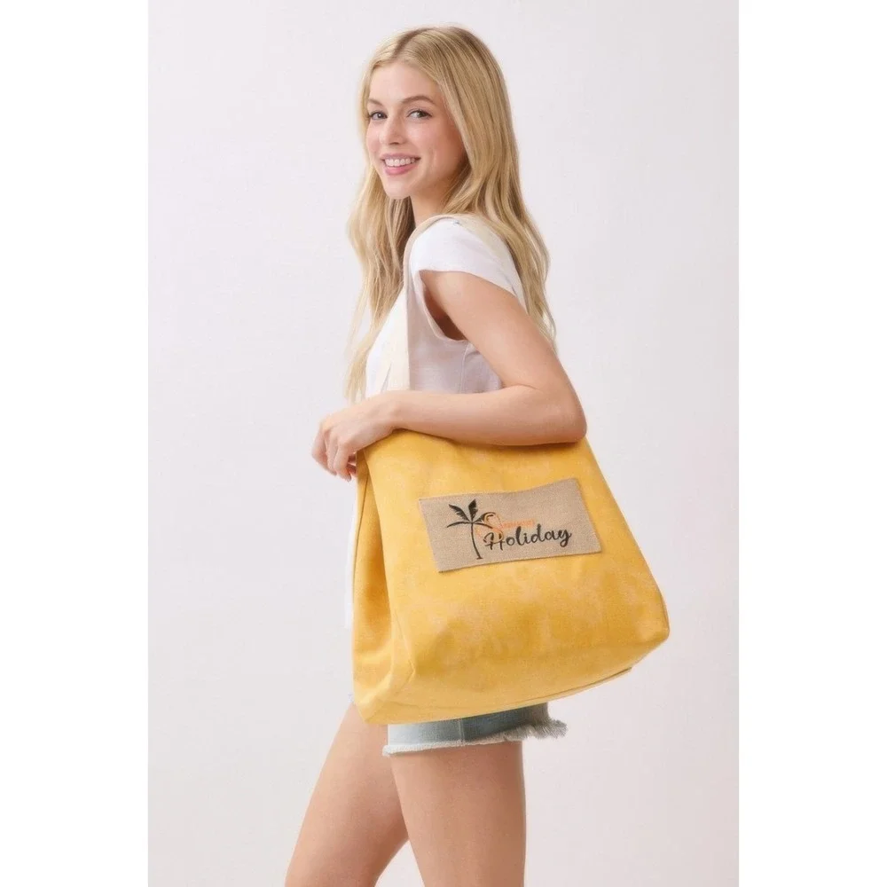 Holiday Canvas Tote Bag Women OS Yellow New Tropical‎ Beach Travel
