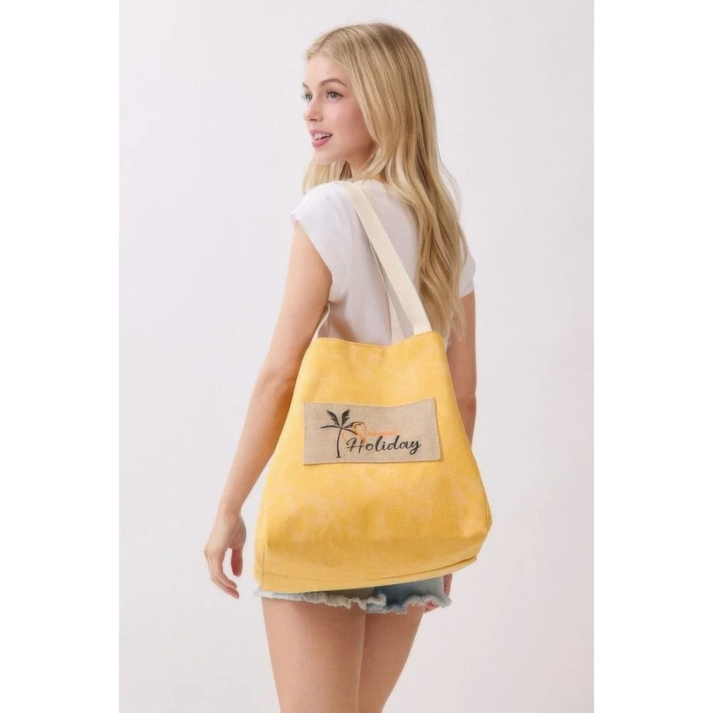 Holiday Canvas Tote Bag Women OS Yellow New Tropical‎ Beach Travel