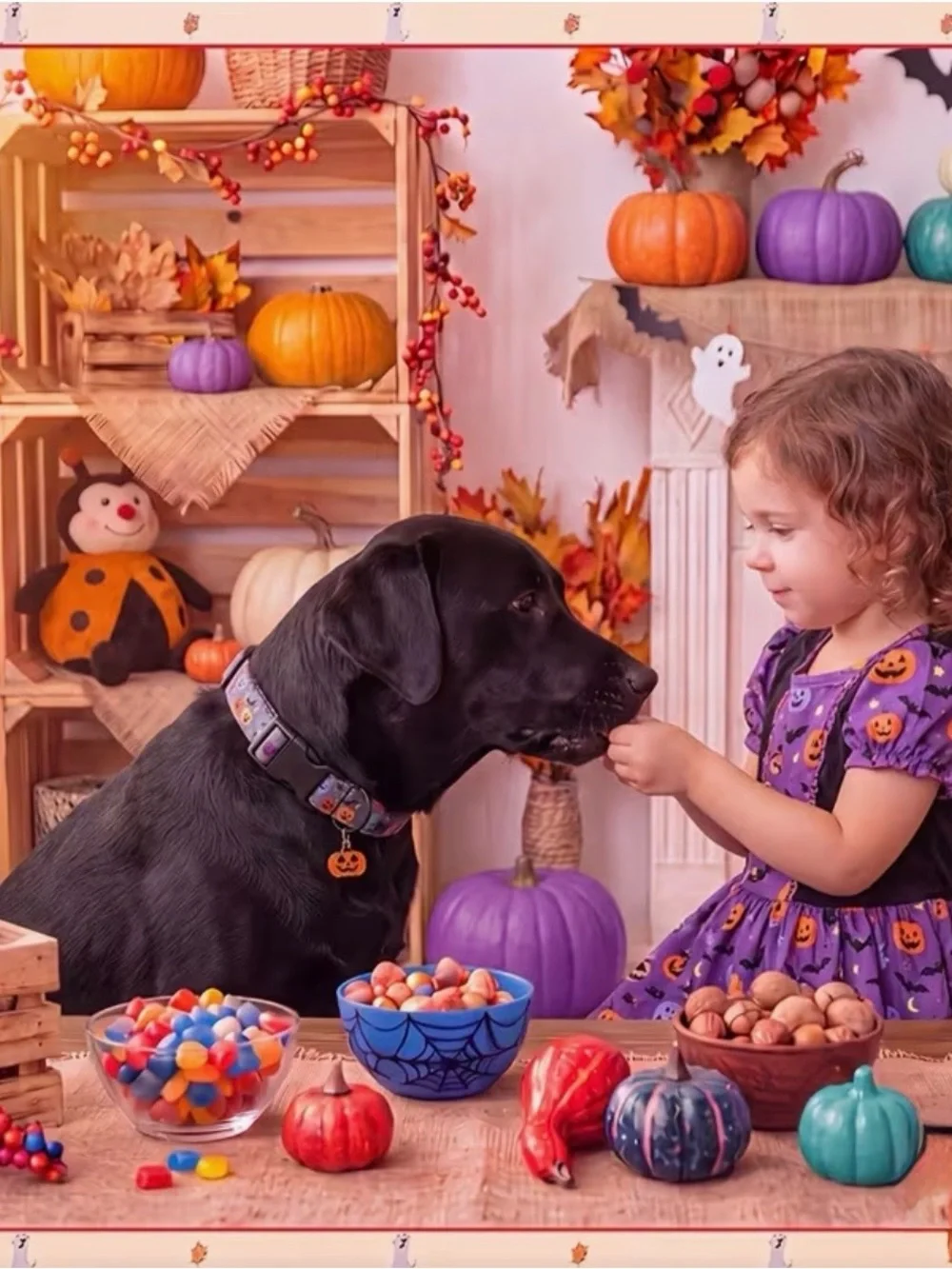 Halloween Pumpkin Dog Collar. Purple Pumpkin Pattern w Jack-O’-Lantern Charm.🎃