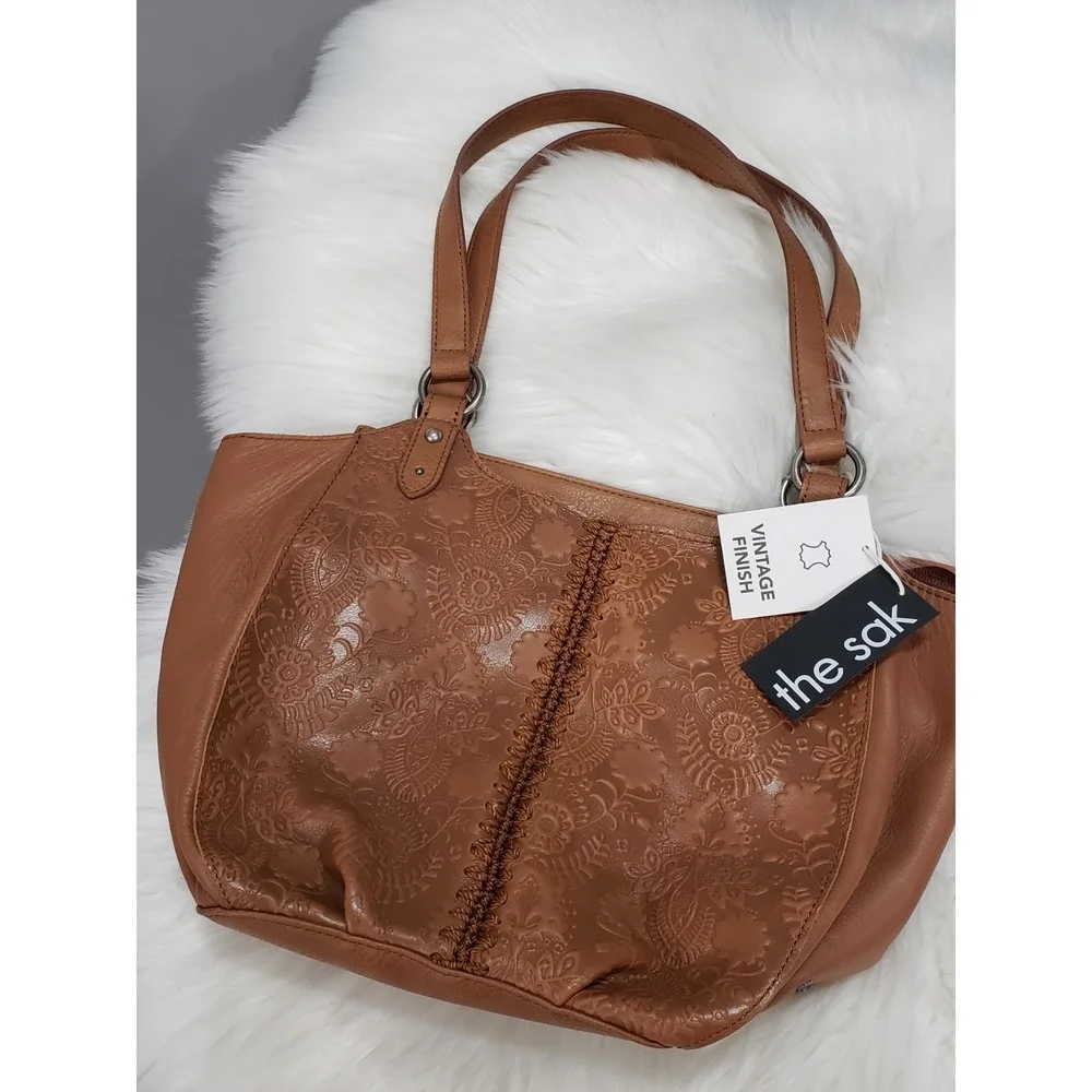 NEW The Sak Bolinas Leather Satchel Shoulder Bag Brown Vintage 109177 $249 purse