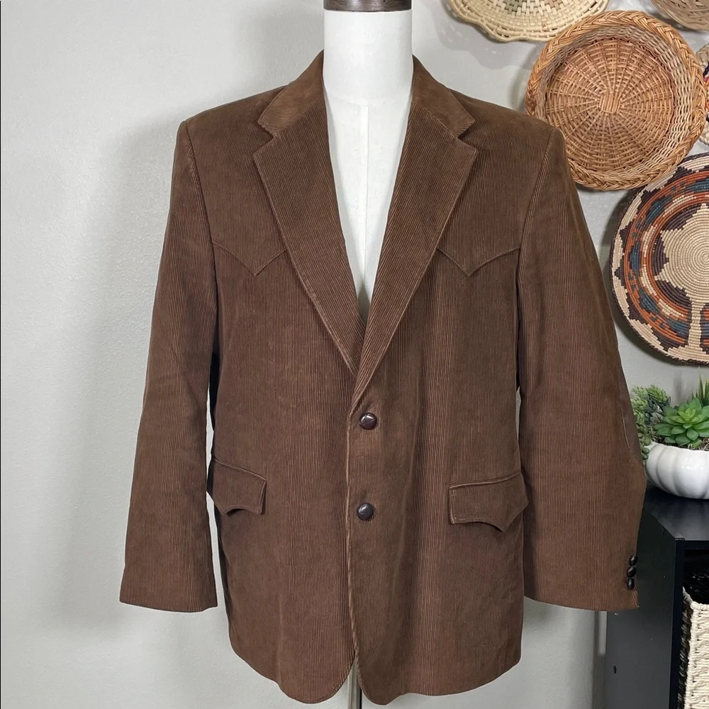 Vintage Brown Corduroy Blazer Mens Size 46R Western Cowboy Jacket Sport Coat