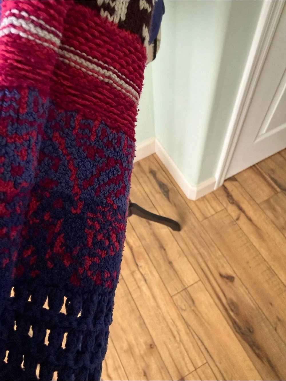 Free People Royal Blue Long-Sleeve Thermal Top with Pink Accent Cuffs