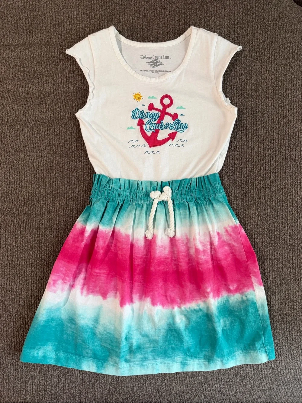 Disney Cruise Line Girls Tie-Dye Dress | White & Teal | Size XS
