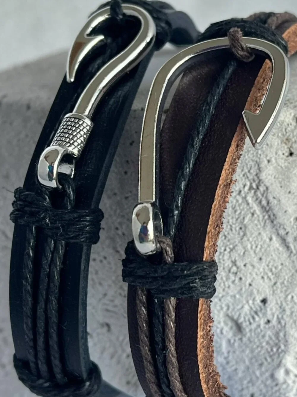 Fishing HOOK Men and Woman Leather Handmade Bracelet-  —>BROWN<~~LEATHER BRACELE