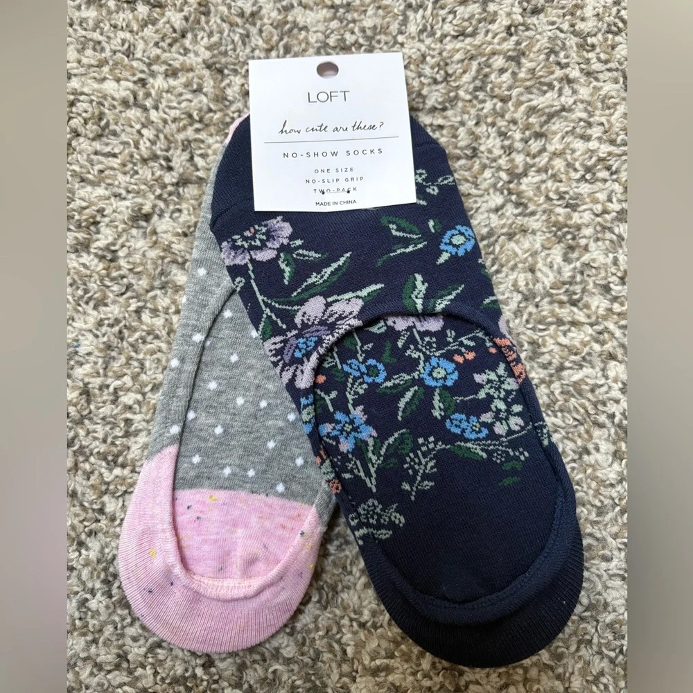LOFT Navy Floral and Pink Polka Dot No-Show Socks