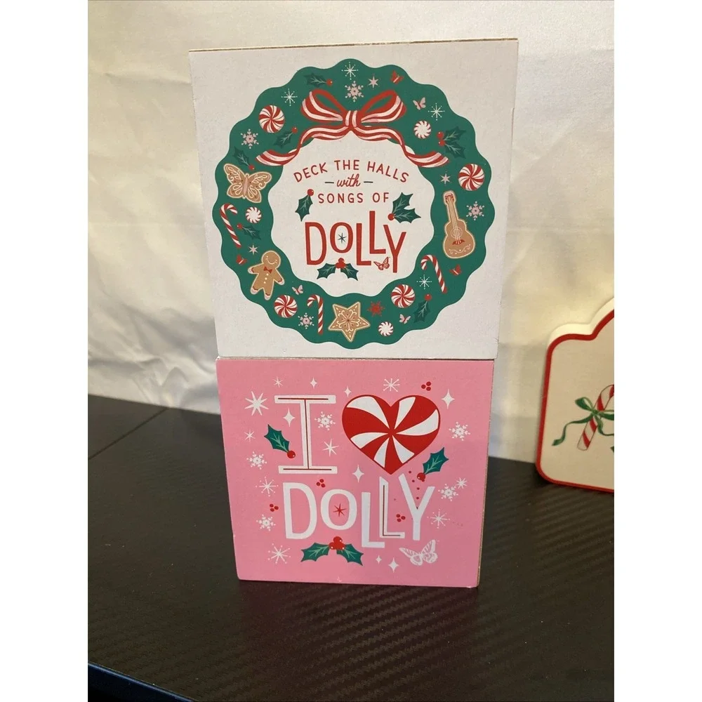 Dolly Parton 4x4 Block Holiday Set Of 2 I Love Dolly & Deck The Halls With Songs