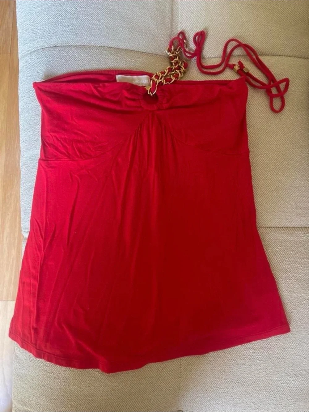 Michael Kors Red Shoulder Bag with Gold Chain Detail