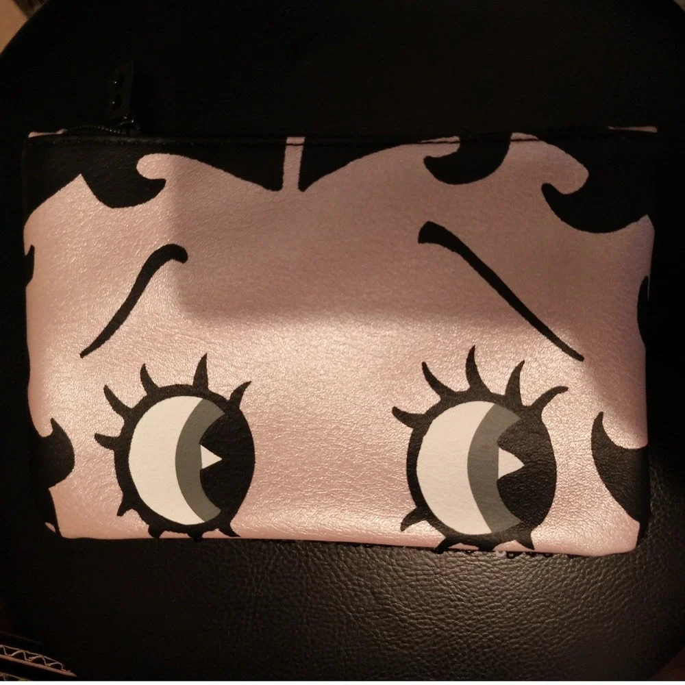 Betty Boop Graphic Eyes Makeup Bag Pink Black Zipper Cosmetic Pouch Travel Case