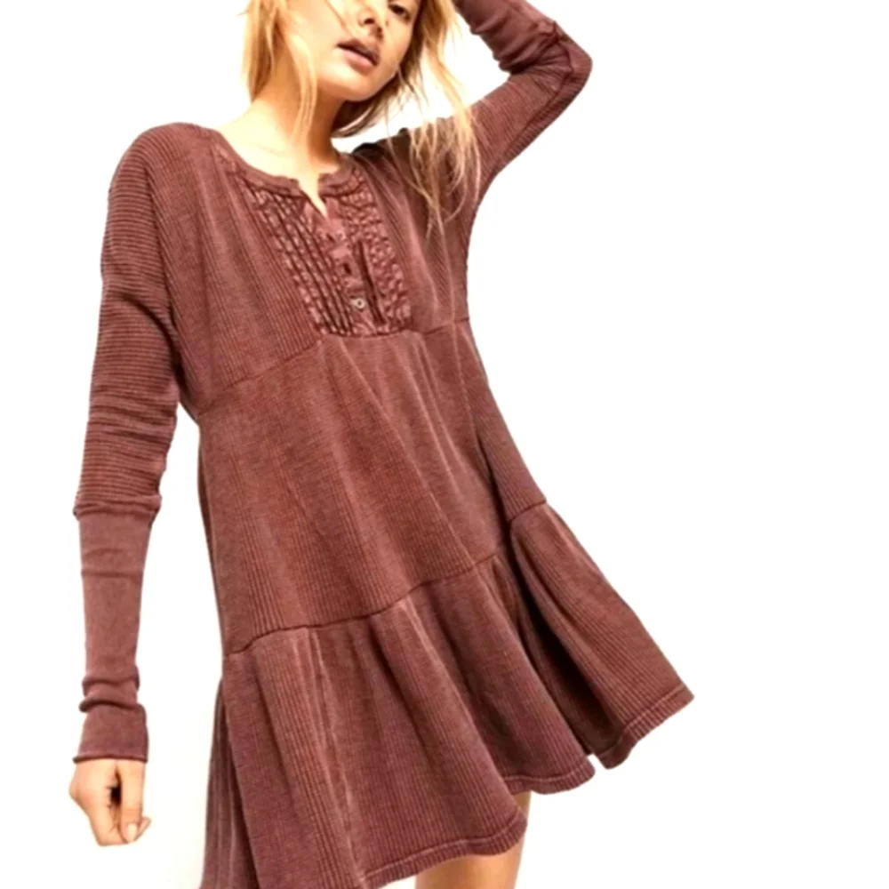 Free People Wine Jolene Oversized Long Sleeve Dress Size M